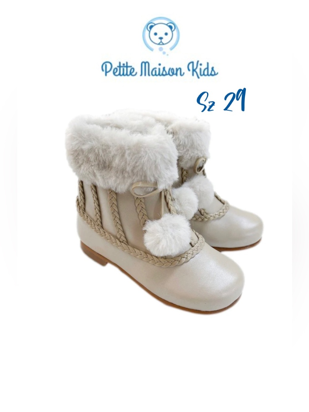 Petite Maison kids Irina Shearling light beige leather Booties size 29